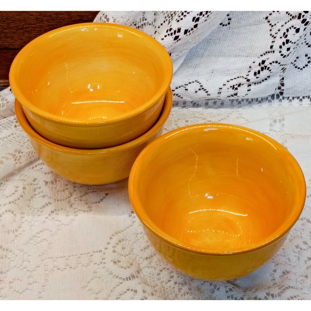 Salute Hand Painted Collection Yellow Cereal Soup Bowls Set of 3 Stoneware - Picture 4 of 6